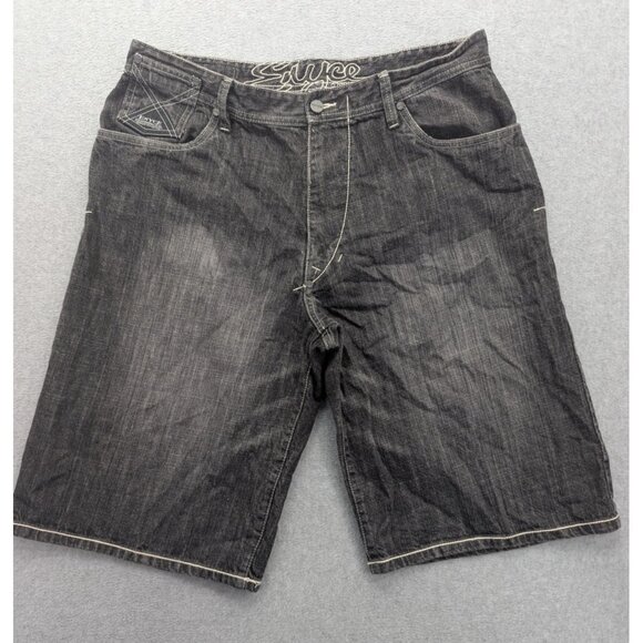 Enyce Denim Shorts Mens 38 Black Bermuda Contrast Stitch Streetwear EYRU1732 - Picture 1 of 16